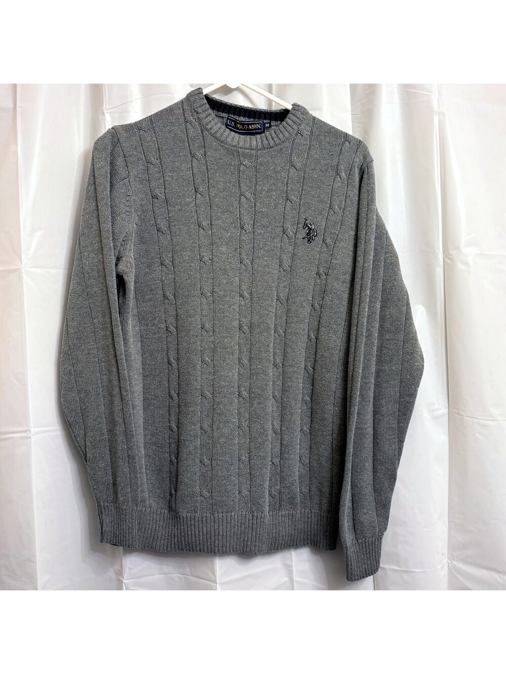 U.S. Polo Assn. Women's Cable Knit Pullover Sweater Medium M Gray Cotton Blend